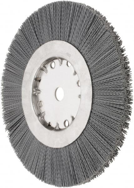 Weiler - 10" OD, 3/4" Arbor Hole, Crimped Nylon Wheel Brush - 1" Face Width, 2-1/2" Trim Length, 0.022" Filament Diam, 4,500 RPM - Exact Tooling