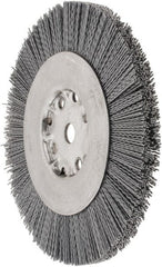Weiler - 8" OD, 5/8" Arbor Hole, Crimped Nylon Wheel Brush - 7/8" Face Width, 1-1/2" Trim Length, 0.04" Filament Diam, 4,500 RPM - Exact Tooling