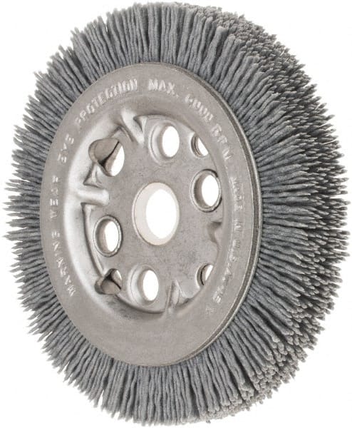 Weiler - 4-1/4" OD, 5/8" Arbor Hole, Crimped Nylon Wheel Brush - 3/4" Face Width, 5/8" Trim Length, 0.035" Filament Diam, 6,000 RPM - Exact Tooling