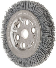 Weiler - 4-1/4" OD, 5/8" Arbor Hole, Crimped Nylon Wheel Brush - 3/4" Face Width, 5/8" Trim Length, 0.035" Filament Diam, 6,000 RPM - Exact Tooling