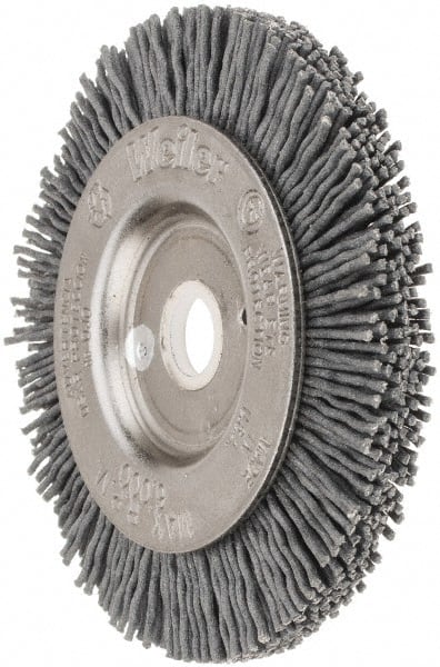 Weiler - 3" OD, 1/2" Arbor Hole, Crimped Nylon Wheel Brush - 3/8" Face Width, 1/2" Trim Length, 0.035" Filament Diam, 6,000 RPM - Exact Tooling