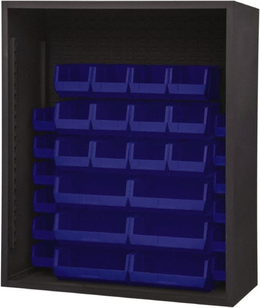 Durham - 30 Bin Enclosed Shelving - 48 Inch Overall Width x 24 Inch Overall Depth x 48 Inch Overall Height, Blue Polyethylene Bins - Exact Tooling