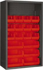 Durham - 18 Bin Enclosed Shelving - 36 Inch Overall Width x 18 Inch Overall Depth x 60 Inch Overall Height, Red Polyethylene Bins - Exact Tooling