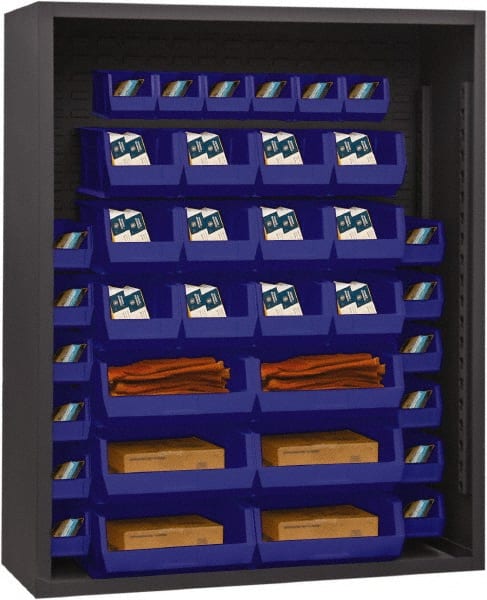 Durham - 42 Bin Enclosed Shelving - 48 Inch Overall Width x 18 Inch Overall Depth x 72 Inch Overall Height, Blue Polyethylene Bins - Exact Tooling