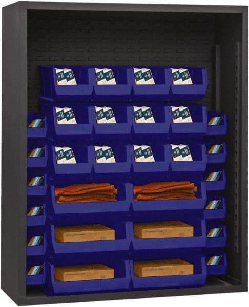 Durham - 30 Bin Enclosed Shelving - 48 Inch Overall Width x 18 Inch Overall Depth x 60 Inch Overall Height, Blue Polyethylene Bins - Exact Tooling