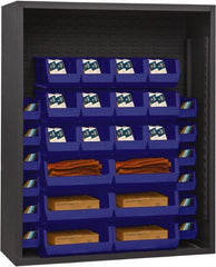 Durham - 30 Bin Enclosed Shelving - 48 Inch Overall Width x 18 Inch Overall Depth x 60 Inch Overall Height, Blue Polyethylene Bins - Exact Tooling
