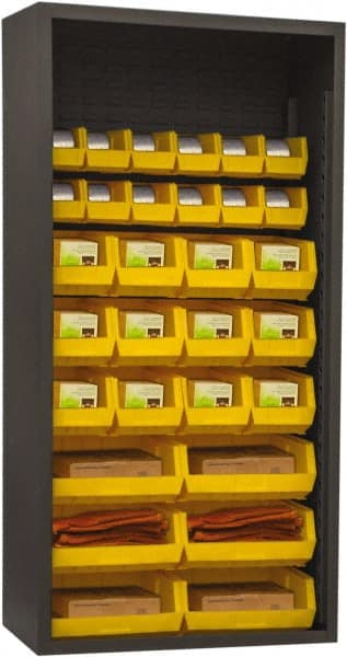 Durham - 30 Bin Enclosed Shelving - 36 Inch Overall Width x 18 Inch Overall Depth x 72 Inch Overall Height, Yellow Polyethylene Bins - Exact Tooling