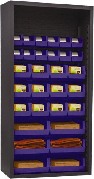 Durham - 30 Bin Enclosed Shelving - 36 Inch Overall Width x 18 Inch Overall Depth x 72 Inch Overall Height, Blue Polyethylene Bins - Exact Tooling
