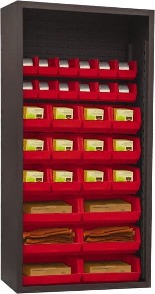 Durham - 30 Bin Enclosed Shelving - 36 Inch Overall Width x 18 Inch Overall Depth x 72 Inch Overall Height, Red Polyethylene Bins - Exact Tooling