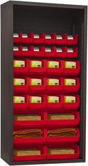 Durham - 30 Bin Enclosed Shelving - 36 Inch Overall Width x 18 Inch Overall Depth x 72 Inch Overall Height, Red Polyethylene Bins - Exact Tooling