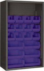 Durham - 18 Bin Enclosed Shelving - 36 Inch Overall Width x 18 Inch Overall Depth x 60 Inch Overall Height, Blue Polyethylene Bins - Exact Tooling