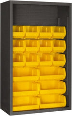 Durham - 18 Bin Enclosed Shelving - 36 Inch Overall Width x 18 Inch Overall Depth x 60 Inch Overall Height, Yellow Polyethylene Bins - Exact Tooling