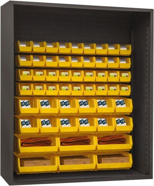 Durham - 54 Bin Enclosed Shelving - 60 Inch Overall Width x 24 Inch Overall Depth x 60 Inch Overall Height, Yellow Polyethylene Bins - Exact Tooling