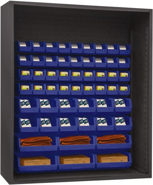 Durham - 54 Bin Enclosed Shelving - 60 Inch Overall Width x 24 Inch Overall Depth x 60 Inch Overall Height, Blue Polyethylene Bins - Exact Tooling