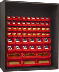 Durham - 54 Bin Enclosed Shelving - 60 Inch Overall Width x 24 Inch Overall Depth x 60 Inch Overall Height, Red Polyethylene Bins - Exact Tooling