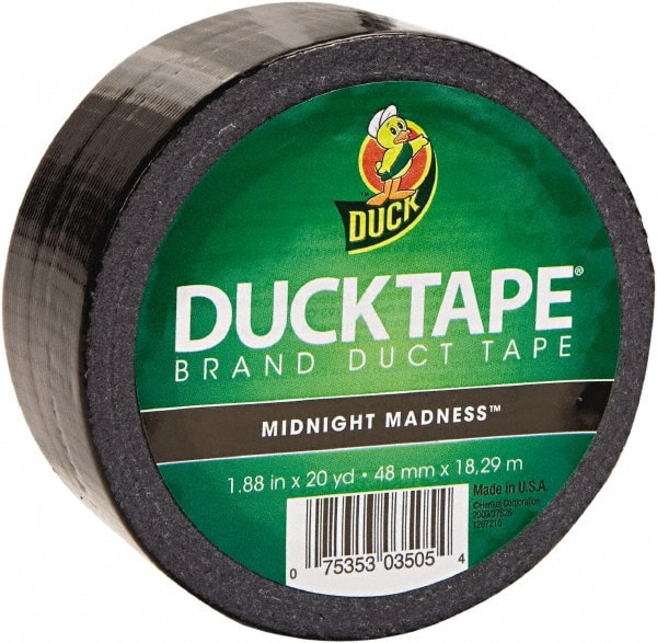 Duck - 1-7/8" x 20 Yds Black Duct Tape - 9 mil, Rubber Adhesive, Vinyl Backing, 22 Lb/ln Tensile Strength, Series DUC - Exact Tooling