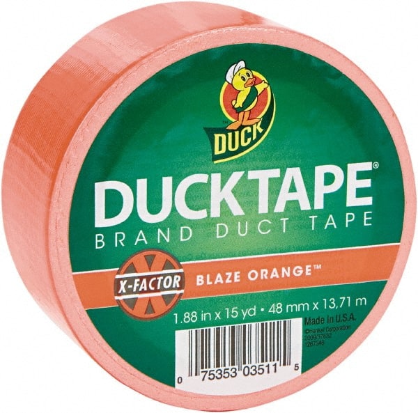 Duck - 1-7/8" x 15 Yds Orange Duct Tape - 9 mil, Rubber Adhesive, Vinyl Backing, 22 Lb/ln Tensile Strength, Series DUC - Exact Tooling
