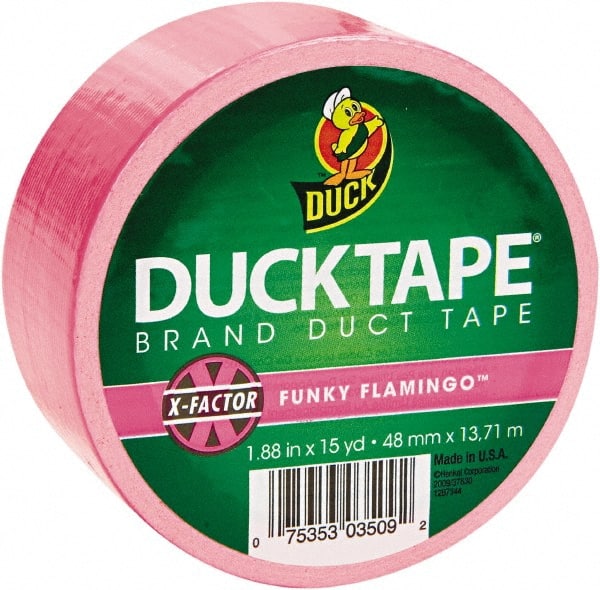Duck - 1-7/8" x 15 Yds Pink Duct Tape - 9 mil, Rubber Adhesive, Vinyl Backing, 22 Lb/ln Tensile Strength, Series DUC - Exact Tooling
