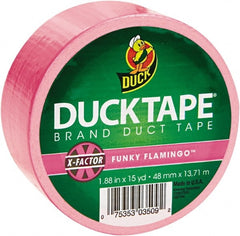 Duck - 1-7/8" x 15 Yds Pink Duct Tape - 9 mil, Rubber Adhesive, Vinyl Backing, 22 Lb/ln Tensile Strength, Series DUC - Exact Tooling