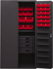 Durham - 2 Shelf 58 Bin Storage Cabinet - Steel, 36" Wide x 24" Deep x 72" High, Red - Exact Tooling