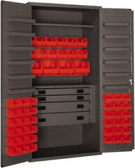 Durham - 2 Shelf 52 Bin Storage Cabinet - Steel, 36" Wide x 24" Deep x 72" High, Red - Exact Tooling