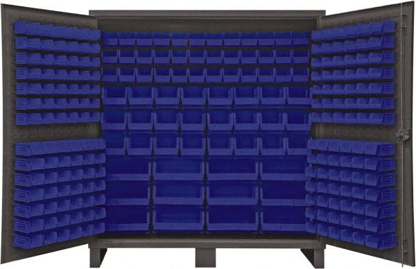 Durham - 240 Bin Storage Cabinet - Steel, 72" Wide x 24" Deep x 78" High, Blue - Exact Tooling