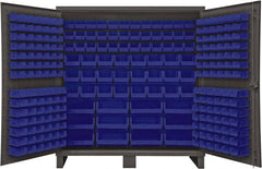 Durham - 240 Bin Storage Cabinet - Steel, 72" Wide x 24" Deep x 78" High, Blue - Exact Tooling