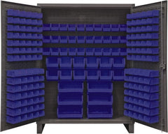 Durham - 198 Bin Storage Cabinet - Steel, 60" Wide x 24" Deep x 78" High, Blue - Exact Tooling