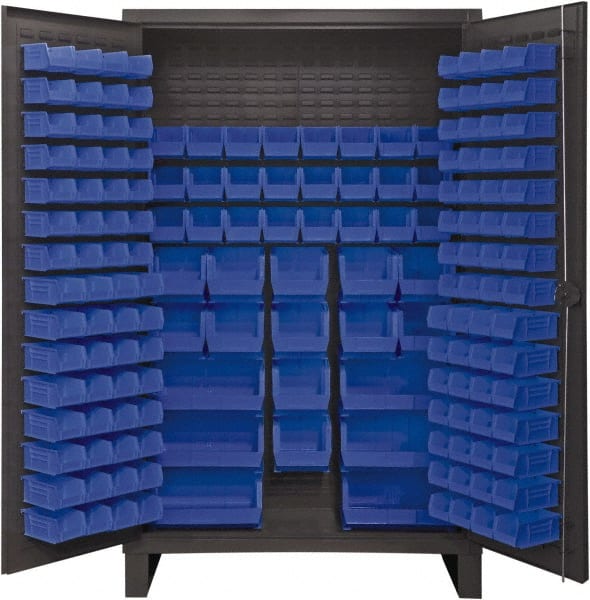 Durham - 162 Bin Storage Cabinet - Steel, 48" Wide x 24" Deep x 78" High, Blue - Exact Tooling