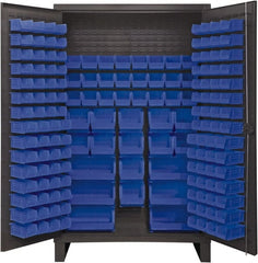 Durham - 162 Bin Storage Cabinet - Steel, 48" Wide x 24" Deep x 78" High, Blue - Exact Tooling