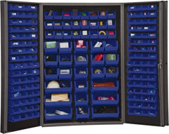 Durham - 176 Bin Storage Cabinet - Steel, 48" Wide x 24" Deep x 72" High, Blue - Exact Tooling