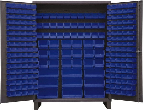 Durham - 227 Bin Storage Cabinet - Steel, 60" Wide x 24" Deep x 84" High, Blue - Exact Tooling