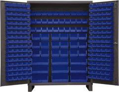 Durham - 227 Bin Storage Cabinet - Steel, 60" Wide x 24" Deep x 84" High, Blue - Exact Tooling