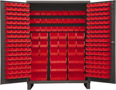Durham - 227 Bin Storage Cabinet - Steel, 60" Wide x 24" Deep x 84" High, Red - Exact Tooling