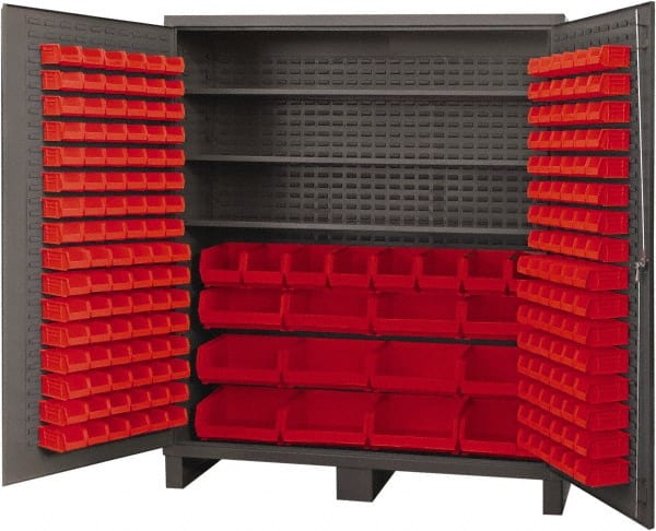 Durham - 3 Shelf 212 Bin Storage Cabinet - Steel, 72" Wide x 24" Deep x 84" High, Red - Exact Tooling