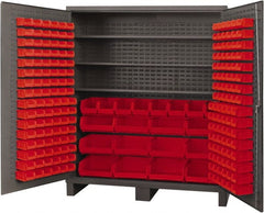 Durham - 3 Shelf 212 Bin Storage Cabinet - Steel, 72" Wide x 24" Deep x 84" High, Red - Exact Tooling