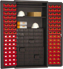 Durham - 2 Shelf 96 Bin Storage Cabinet - Steel, 36" Wide x 24" Deep x 72" High, Red - Exact Tooling