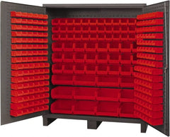 Durham - 264 Bin Storage Cabinet - Steel, 72" Wide x 24" Deep x 84" High, Red - Exact Tooling