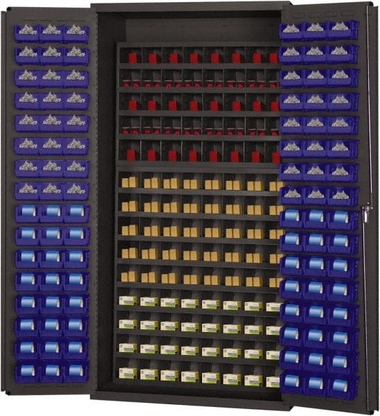 Durham - 40 Bin Storage Cabinet - Steel, 36" Wide x 24" Deep x 72" High, Blue - Exact Tooling