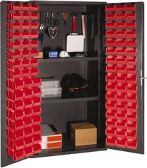 Durham - 2 Shelf 96 Bin Storage Cabinet - Steel, 36" Wide x 24" Deep x 72" High, Red - Exact Tooling