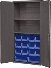 Durham - 2 Shelf 14 Bin Storage Cabinet - Steel, 36" Wide x 18" Deep x 72" High, Blue - Exact Tooling