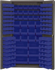 Durham - 132 Bin Storage Cabinet - Steel, 36" Wide x 24" Deep x 72" High, Blue - Exact Tooling