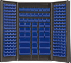 Durham - 192 Bin Storage Cabinet - Steel, 48" Wide x 24" Deep x 84" High, Blue - Exact Tooling