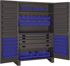 Durham - 2 Shelf 72 Bin Storage Cabinet - Steel, 48" Wide x 24" Deep x 78" High, Blue - Exact Tooling