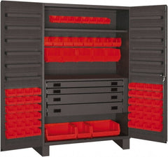 Durham - 2 Shelf 72 Bin Storage Cabinet - Steel, 48" Wide x 24" Deep x 78" High, Red - Exact Tooling