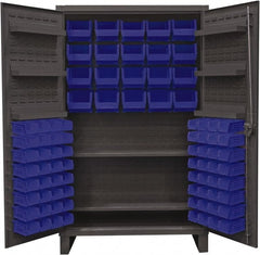 Durham - 2 Shelf 84 Bin Storage Cabinet - Steel, 48" Wide x 24" Deep x 78" High, Blue - Exact Tooling