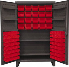 Durham - 2 Shelf 84 Bin Storage Cabinet - Steel, 48" Wide x 24" Deep x 78" High, Red - Exact Tooling