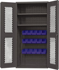 Durham - 2 Shelf 15 Bin Storage Cabinet - Steel, 36" Wide x 24" Deep x 72" High, Blue - Exact Tooling