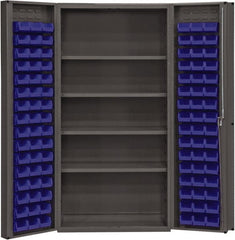 Durham - 4 Shelf 96 Bin Storage Cabinet - Steel, 36" Wide x 24" Deep x 72" High, Blue - Exact Tooling
