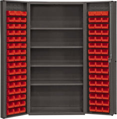 Durham - 4 Shelf 96 Bin Storage Cabinet - Steel, 36" Wide x 24" Deep x 72" High, Red - Exact Tooling